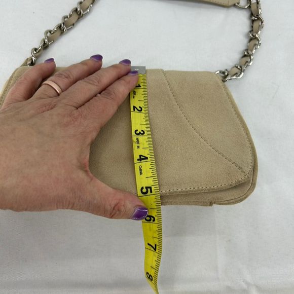 Ann Taylor Loft Cream Leather Mini Crossbody Bag Silver Chain Zip Closure - Picture 12 of 12